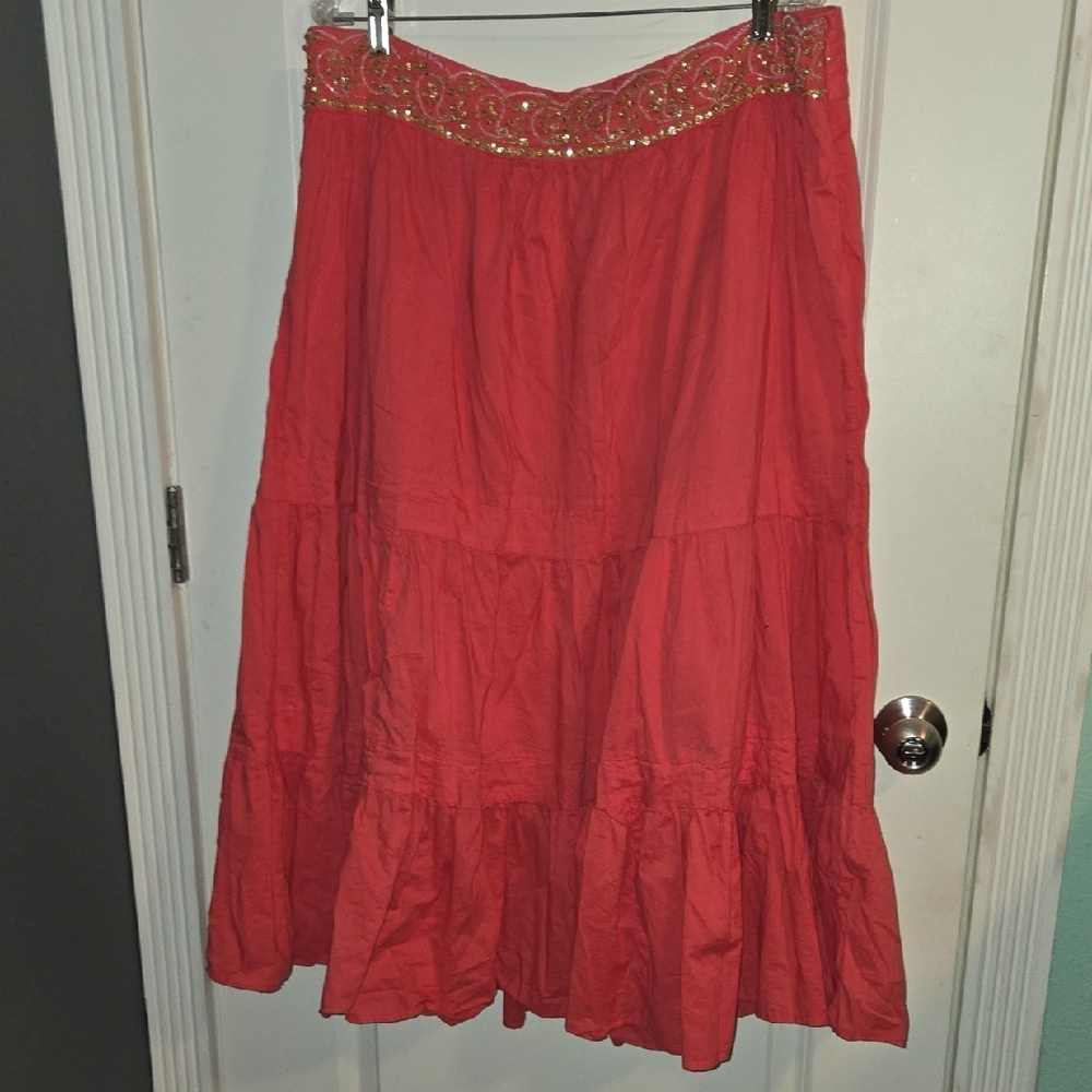 Coral Tiered Maxi Skirt Casual